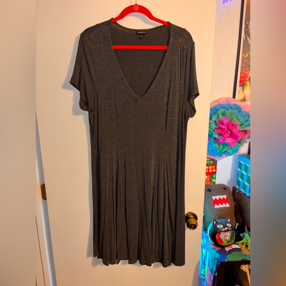 Torrid Charcoal V-Neck Jersey Dress, size 1X